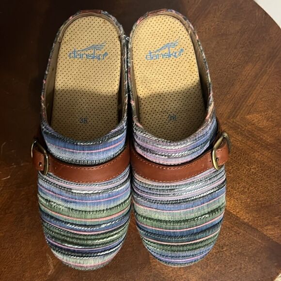🔥 Dansko Jute Professional Woven Striped Fabric Open Back Buckle Clogs Sz 36 - Picture 5 of 10